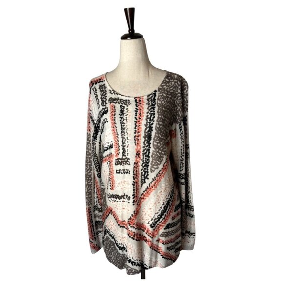 Nic+Zoe Sweater Women Large Ivory Linen Blend Knit Geometric Femme Sleeve‎ Artsy - Picture 1 of 7